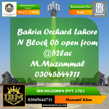 5 Marla Residential Plot for Sale in Phase 2 - N Block -  Bahria Orchard, Lahore - (BP-269756)