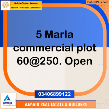 5 Marla Commercial Plot for Sale in Sector F - Sikandar Commercial -  Bahria Town, Lahore - (BP-269859)