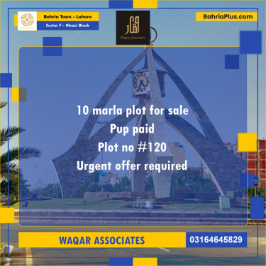 10 Marla Residential Plot for Sale in Sector F - Ghazi Block -  Bahria Town, Lahore - (BP-269940)