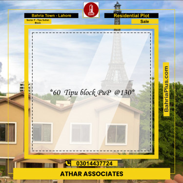 10 Marla Residential Plot for Sale in Sector F - Tipu Sultan Block -  Bahria Town, Lahore - (BP-269941)