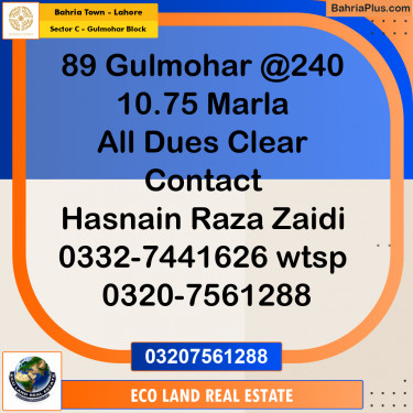 10.75 Marla Residential Plot for Sale in Sector C - Gulmohar Block -  Bahria Town, Lahore - (BP-269955)