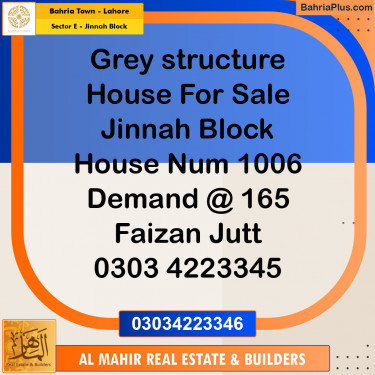 Residential House for Sale in Sector E - Jinnah Block -  Bahria Town, Lahore - (BP-269957)