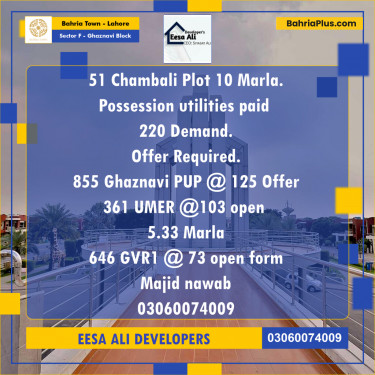 Residential Plot for Sale in Sector F - Ghaznavi Block -  Bahria Town, Lahore - (BP-269959)