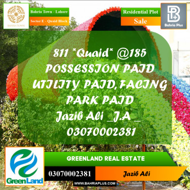 10 Marla Residential Plot for Sale in Sector E - Quaid Block -  Bahria Town, Lahore - (BP-269984)