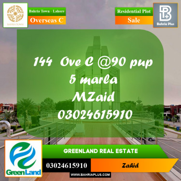 Residential Plot for Sale in Overseas C -  Bahria Town, Lahore - (BP-269997)