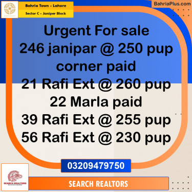 1 Kanal Residential Plot for Sale in Sector C - Janiper Block -  Bahria Town, Lahore - (BP-270114)