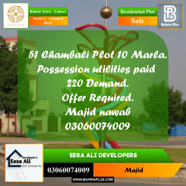 Residential Plot for Sale in Sector C - Chambeli Block -  Bahria Town, Lahore - (BP-270135)