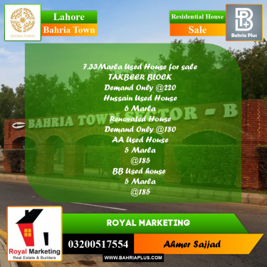 Residential House for Sale in Bahria Town, Lahore - (BP-270171)