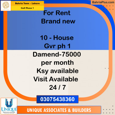 10 Marla Residential House for Rent in Golf Phase 1 -  Bahria Town, Lahore - (BP-270172)