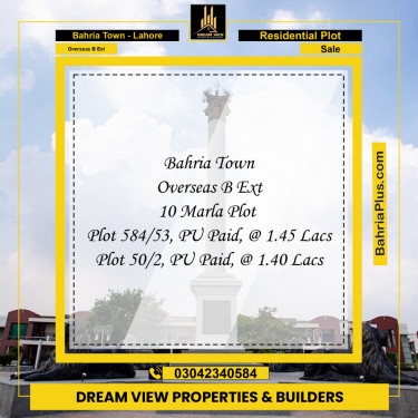 10 Marla Residential Plot for Sale in Overseas B Ext -  Bahria Town, Lahore - (BP-270235)