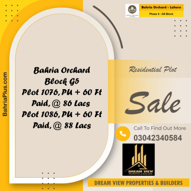 10 Marla Residential Plot for Sale in Phase 4 - G5 Block -  Bahria Orchard, Lahore - (BP-270237)
