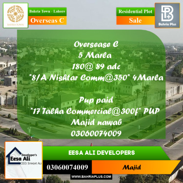 Residential Plot for Sale in Overseas C -  Bahria Town, Lahore - (BP-270322)