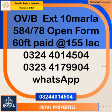 Residential Plot for Sale in Overseas B Ext -  Bahria Town, Lahore - (BP-270344)