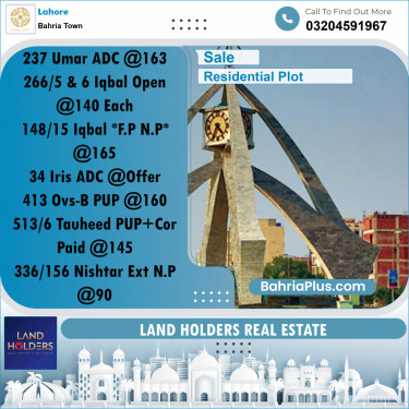 Residential Plot for Sale in Bahria Town, Lahore - (BP-270369)