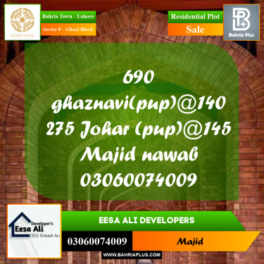 Residential Plot for Sale in Sector F - Ghazi Block -  Bahria Town, Lahore - (BP-270372)