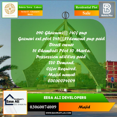 Residential Plot for Sale in Sector F - Ghaznavi Block -  Bahria Town, Lahore - (BP-270375)