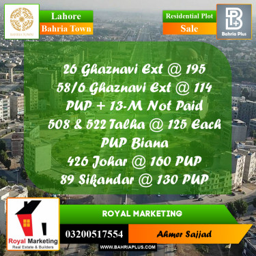 Residential Plot for Sale in Bahria Town, Lahore - (BP-270455)