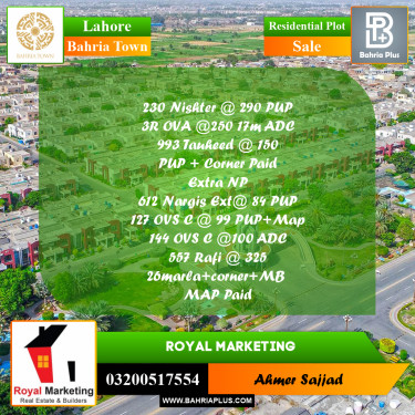 Residential Plot for Sale in Bahria Town, Lahore - (BP-270504)