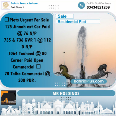 10 Marla Residential Plot for Sale in Golf Phase 1 -  Bahria Town, Lahore - (BP-270510)