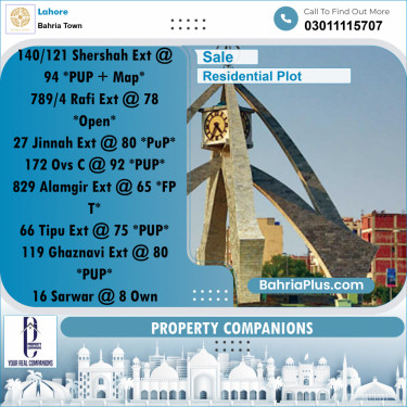 Residential Plot for Sale in Bahria Town, Lahore - (BP-270524)