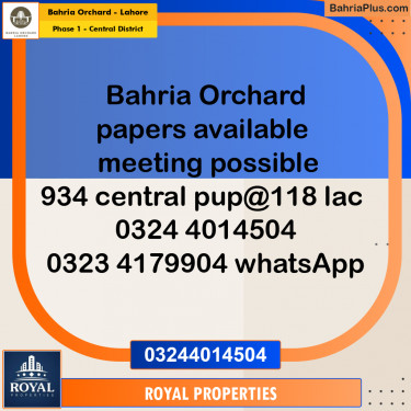 Residential Plot for Sale in Phase 1 - Central District -  Bahria Orchard, Lahore - (BP-270527)