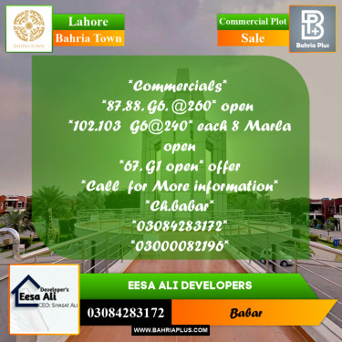 Commercial Plot for Sale in Bahria Town, Lahore - (BP-270569)