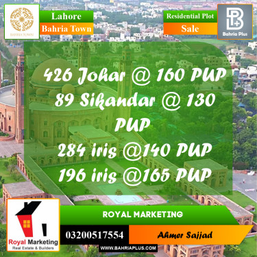 Residential Plot for Sale in Bahria Town, Lahore - (BP-270573)