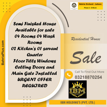 5 Marla Residential House for Sale in Phase 2 - D Block -  Bahria Orchard, Lahore - (BP-270593)