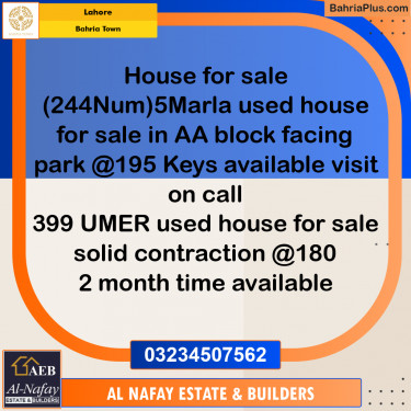 Residential House for Sale in Bahria Town, Lahore - (BP-270604)