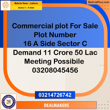 5 Marla Commercial Plot for Sale in Sector C - A Side -  Bahria Town, Lahore - (BP-270613)