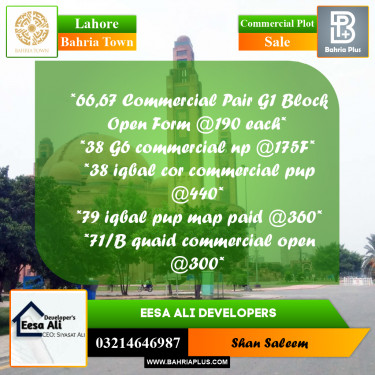 Commercial Plot for Sale in Bahria Town, Lahore - (BP-270623)
