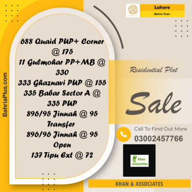 Residential Plot for Sale in Bahria Town, Lahore - (BP-270706)
