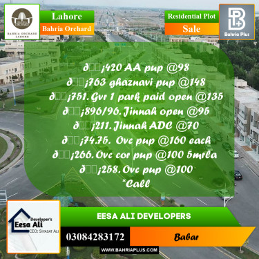 Residential Plot for Sale in Bahria Orchard, Lahore - (BP-270718)