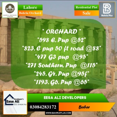 Residential Plot for Sale in Bahria Orchard, Lahore - (BP-270759)