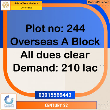 10 Marla Residential Plot for Sale in Overseas A -  Bahria Town, Lahore - (BP-270764)