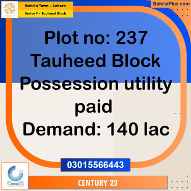 10 Marla Residential Plot for Sale in Sector F - Tauheed Block -  Bahria Town, Lahore - (BP-270769)