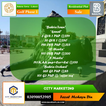 5 Marla Residential Plot for Sale in Golf Phase 1 -  Bahria Town, Lahore - (BP-270780)