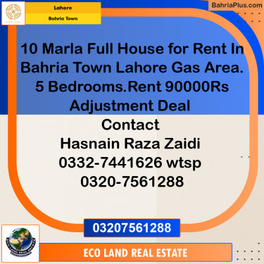 10 Marla Residential House for Rent in Bahria Town, Lahore - (BP-270817)