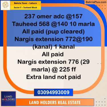 10 Marla Residential Plot for Sale in Sector F - Tauheed Block -  Bahria Town, Lahore - (BP-270823)