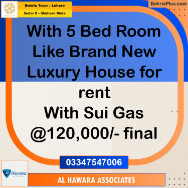 10 Marla Residential House for Rent in Sector B - Shaheen Block -  Bahria Town, Lahore - (BP-270833)
