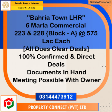 6 Marla Commercial Plot for Sale in Sector C - A Side -  Bahria Town, Lahore - (BP-270851)