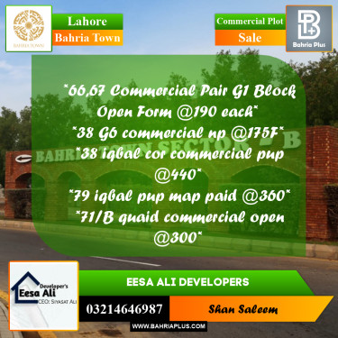 Commercial Plot for Sale in Bahria Town, Lahore - (BP-270853)