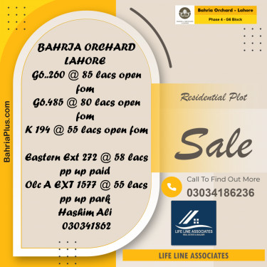 10 Marla Residential Plot for Sale in Phase 4 - G6 Block -  Bahria Orchard, Lahore - (BP-270854)
