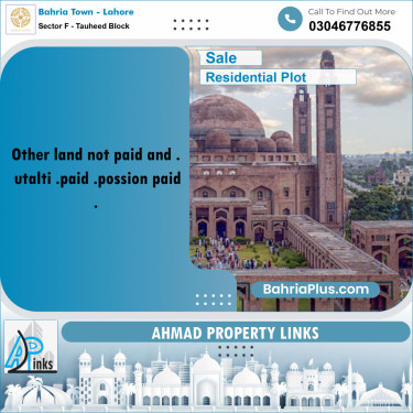 1 Kanal Residential Plot for Sale in Sector F - Tauheed Block -  Bahria Town, Lahore - (BP-270864)