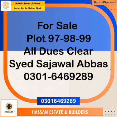 1 Kanal Residential Plot for Sale in Sector D - EE Multan Block -  Bahria Town, Lahore - (BP-270875)