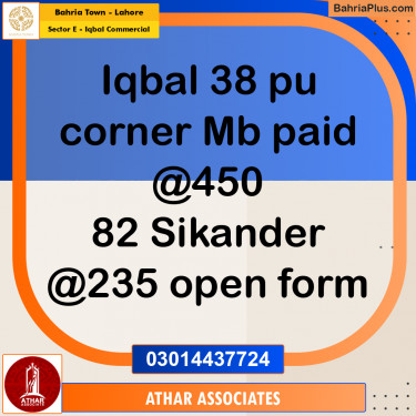 5 Marla Commercial Plot for Sale in Sector E - Iqbal Commercial -  Bahria Town, Lahore - (BP-270889)