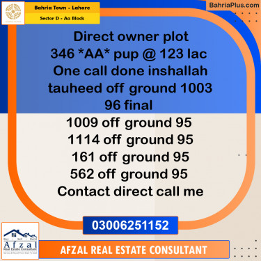 5 Marla Residential Plot for Sale in Sector D - AA Block -  Bahria Town, Lahore - (BP-270907)