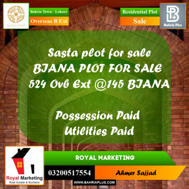 Residential Plot for Sale in Overseas B Ext -  Bahria Town, Lahore - (BP-270928)