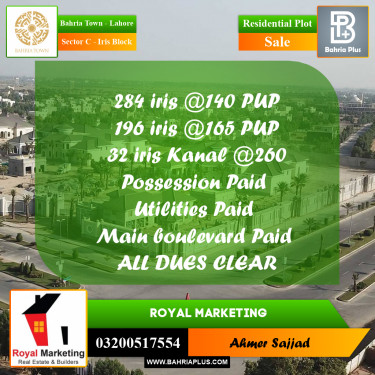 Residential Plot for Sale in Sector C - Iris Block -  Bahria Town, Lahore - (BP-270945)