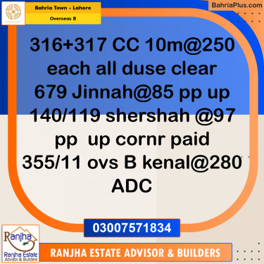 1 Kanal Residential Plot for Sale in Overseas B -  Bahria Town, Lahore - (BP-271027)